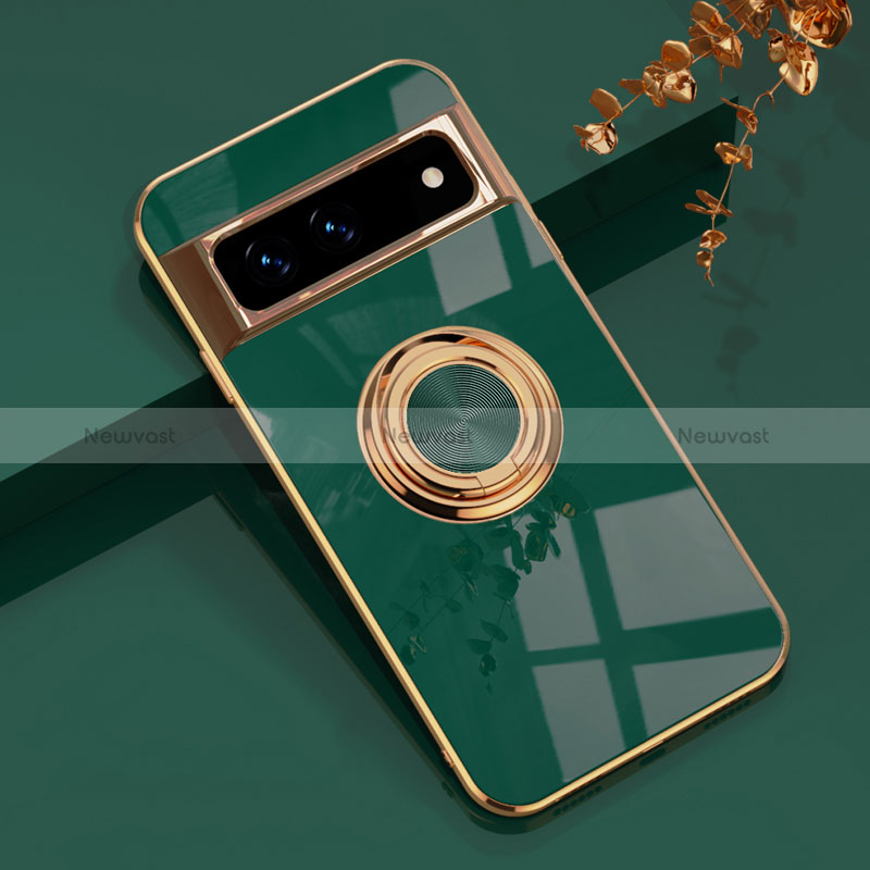 Ultra-thin Silicone Gel Soft Case Cover with Magnetic Finger Ring Stand AN1 for Google Pixel 7a 5G Green