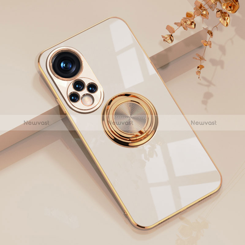 Ultra-thin Silicone Gel Soft Case Cover with Magnetic Finger Ring Stand AN1 for Huawei Honor 50 5G