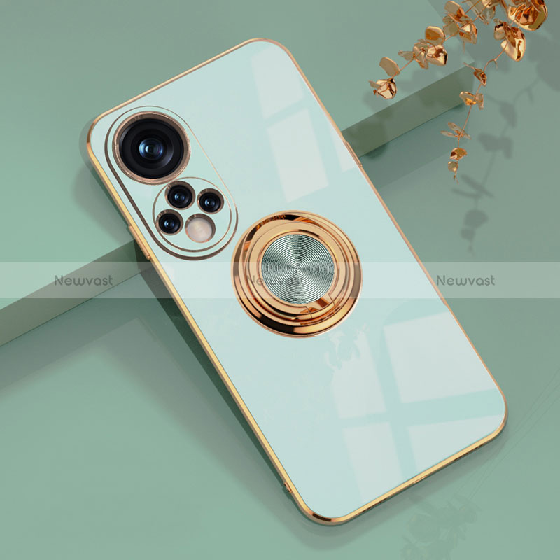 Ultra-thin Silicone Gel Soft Case Cover with Magnetic Finger Ring Stand AN1 for Huawei Honor 50 5G