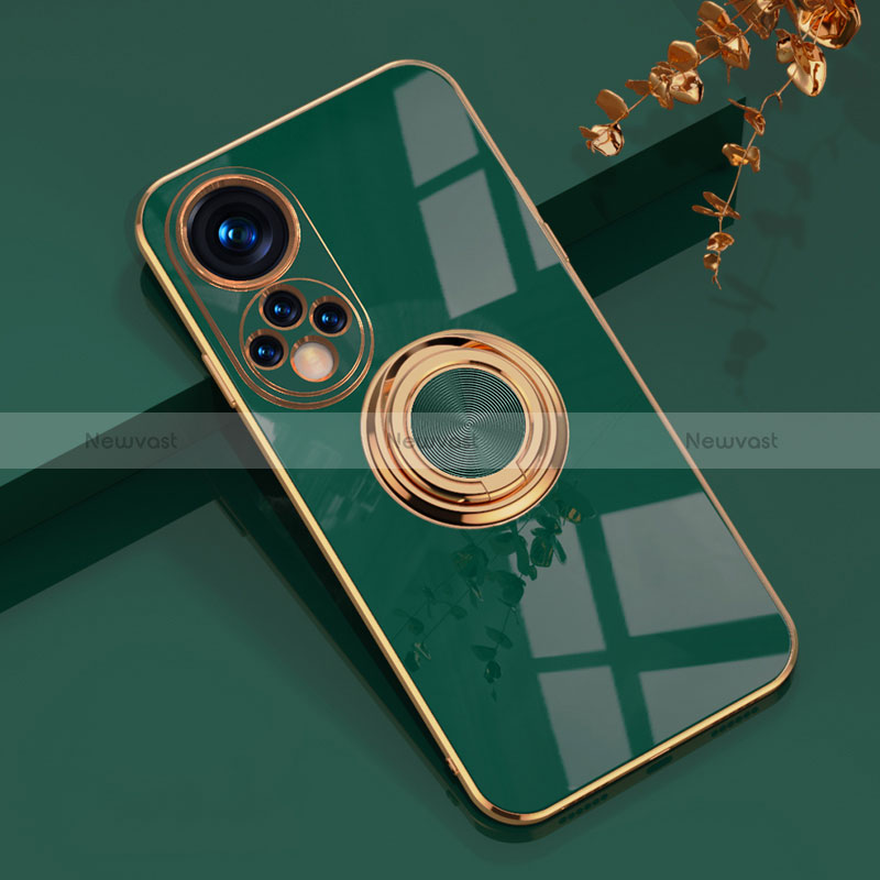 Ultra-thin Silicone Gel Soft Case Cover with Magnetic Finger Ring Stand AN1 for Huawei Honor 50 5G Green