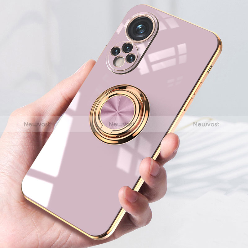 Ultra-thin Silicone Gel Soft Case Cover with Magnetic Finger Ring Stand AN1 for Huawei Honor 50 Pro 5G