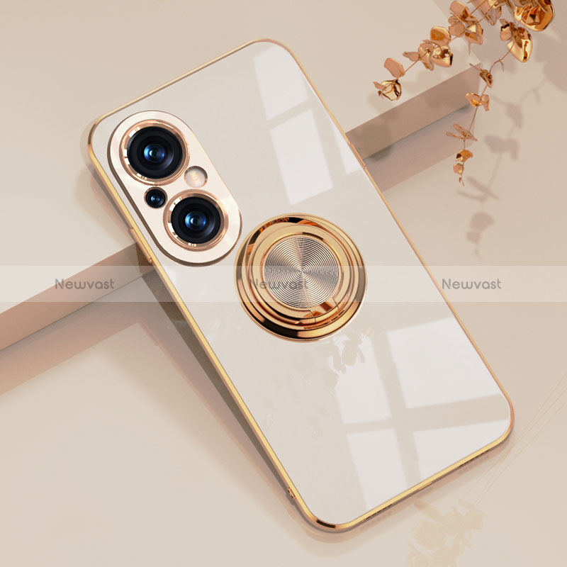 Ultra-thin Silicone Gel Soft Case Cover with Magnetic Finger Ring Stand AN1 for Huawei Honor 50 SE 5G