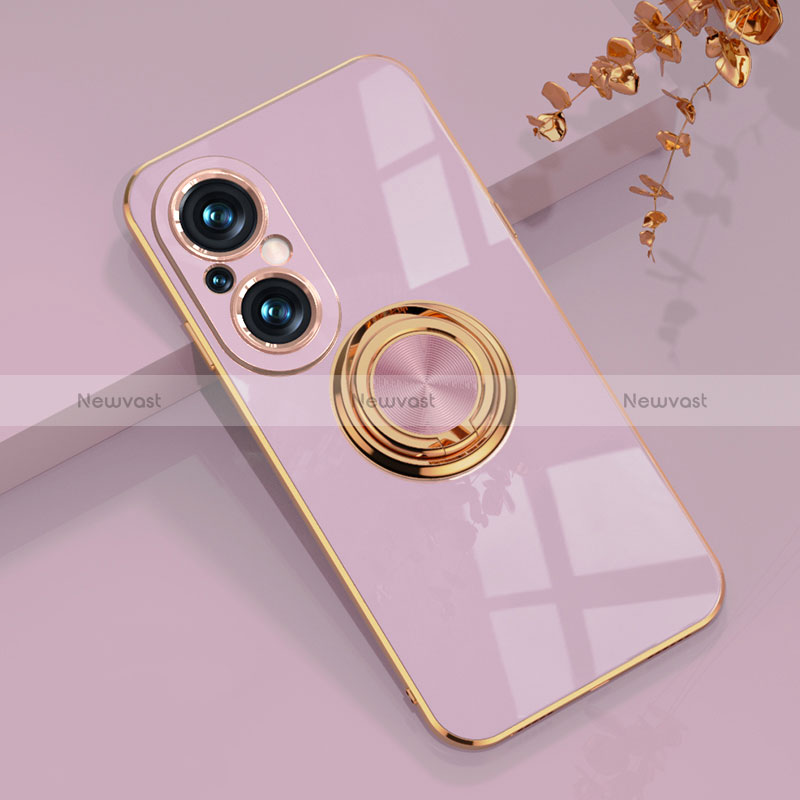 Ultra-thin Silicone Gel Soft Case Cover with Magnetic Finger Ring Stand AN1 for Huawei Honor 50 SE 5G