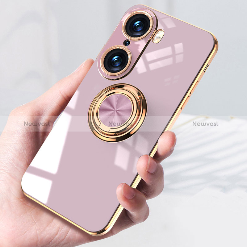 Ultra-thin Silicone Gel Soft Case Cover with Magnetic Finger Ring Stand AN1 for Huawei Honor 60 5G