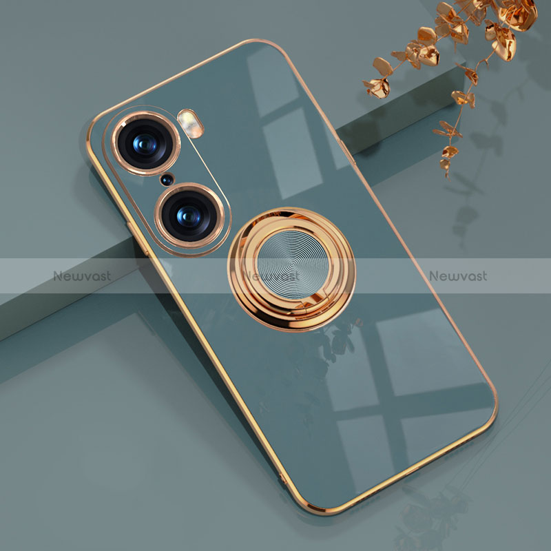 Ultra-thin Silicone Gel Soft Case Cover with Magnetic Finger Ring Stand AN1 for Huawei Honor 60 5G