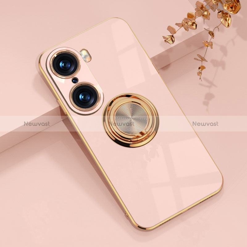 Ultra-thin Silicone Gel Soft Case Cover with Magnetic Finger Ring Stand AN1 for Huawei Honor 60 5G