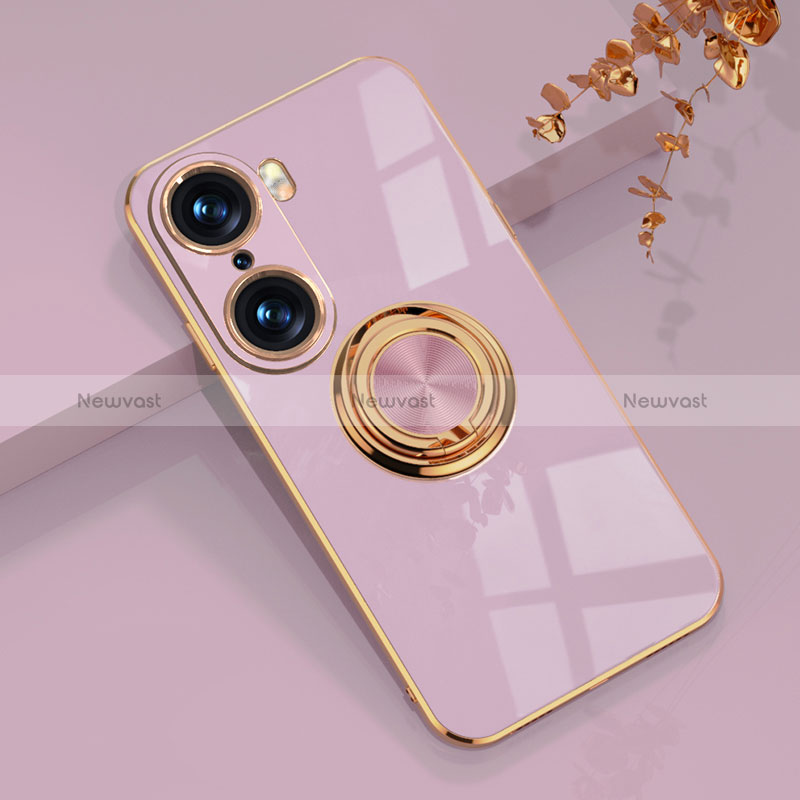 Ultra-thin Silicone Gel Soft Case Cover with Magnetic Finger Ring Stand AN1 for Huawei Honor 60 5G