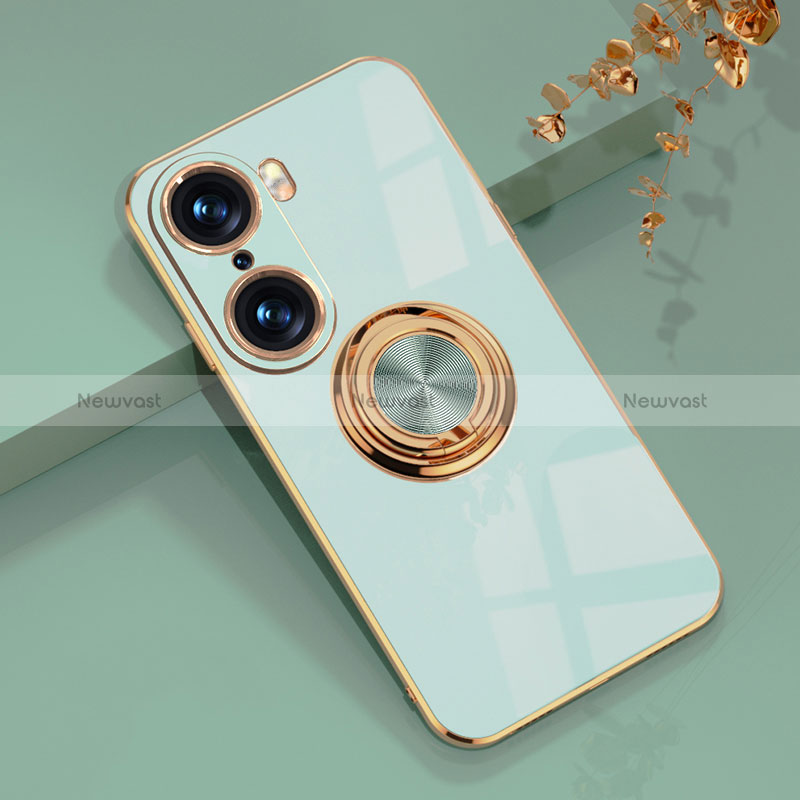 Ultra-thin Silicone Gel Soft Case Cover with Magnetic Finger Ring Stand AN1 for Huawei Honor 60 Pro 5G