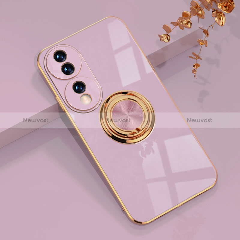 Ultra-thin Silicone Gel Soft Case Cover with Magnetic Finger Ring Stand AN1 for Huawei Honor 70 5G