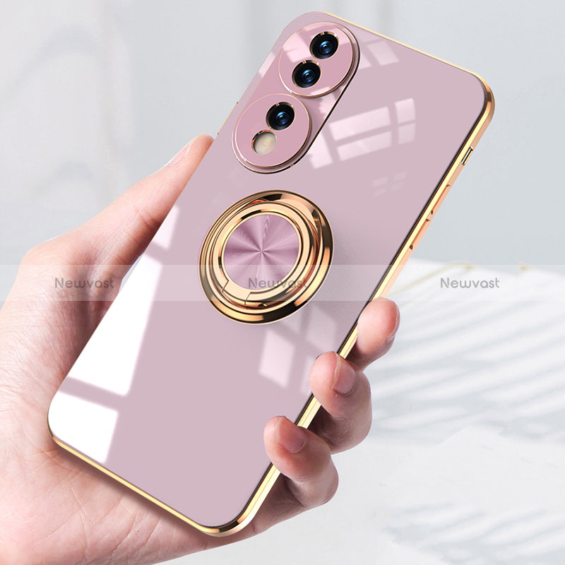 Ultra-thin Silicone Gel Soft Case Cover with Magnetic Finger Ring Stand AN1 for Huawei Honor 70 Pro 5G