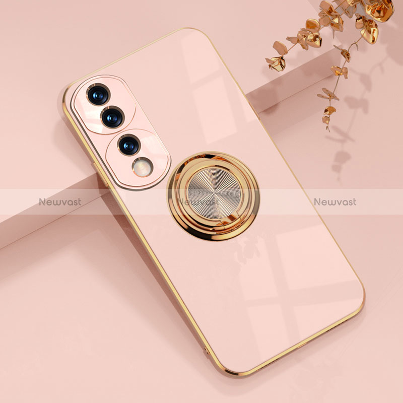 Ultra-thin Silicone Gel Soft Case Cover with Magnetic Finger Ring Stand AN1 for Huawei Honor 70 Pro+ Plus 5G