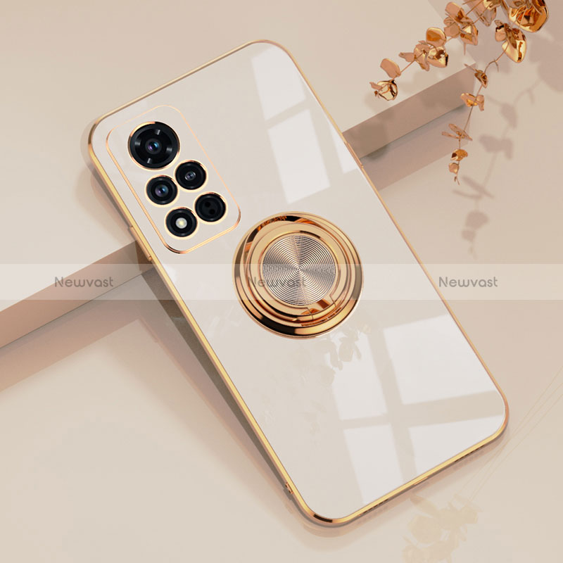 Ultra-thin Silicone Gel Soft Case Cover with Magnetic Finger Ring Stand AN1 for Huawei Honor V40 5G