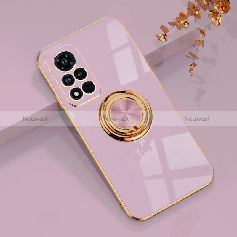 Ultra-thin Silicone Gel Soft Case Cover with Magnetic Finger Ring Stand AN1 for Huawei Honor V40 5G