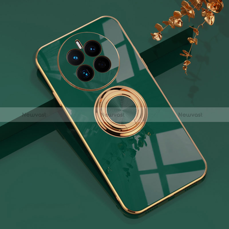 Ultra-thin Silicone Gel Soft Case Cover with Magnetic Finger Ring Stand AN1 for Huawei Mate 50 Green