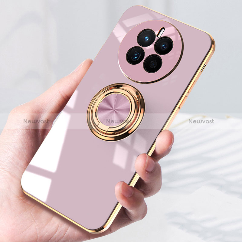 Ultra-thin Silicone Gel Soft Case Cover with Magnetic Finger Ring Stand AN1 for Huawei Mate 50 Pro