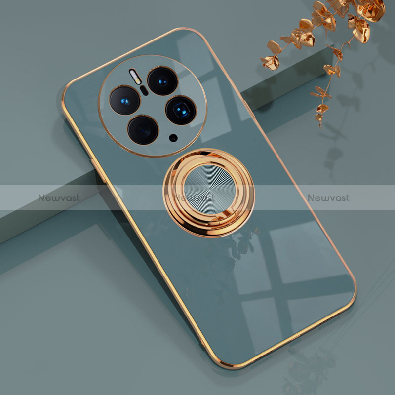 Ultra-thin Silicone Gel Soft Case Cover with Magnetic Finger Ring Stand AN1 for Huawei Mate 50 Pro