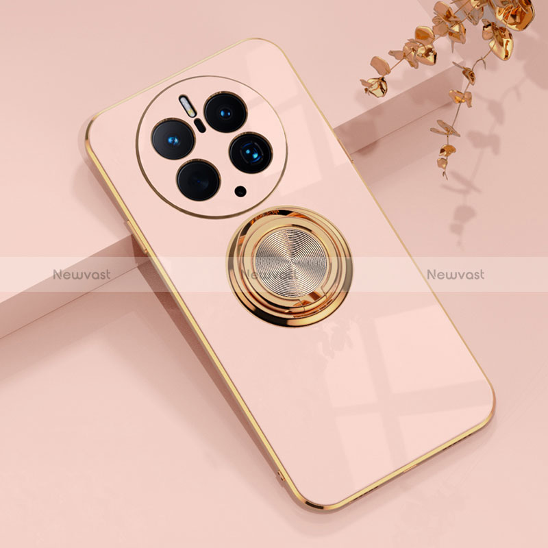 Ultra-thin Silicone Gel Soft Case Cover with Magnetic Finger Ring Stand AN1 for Huawei Mate 50 Pro