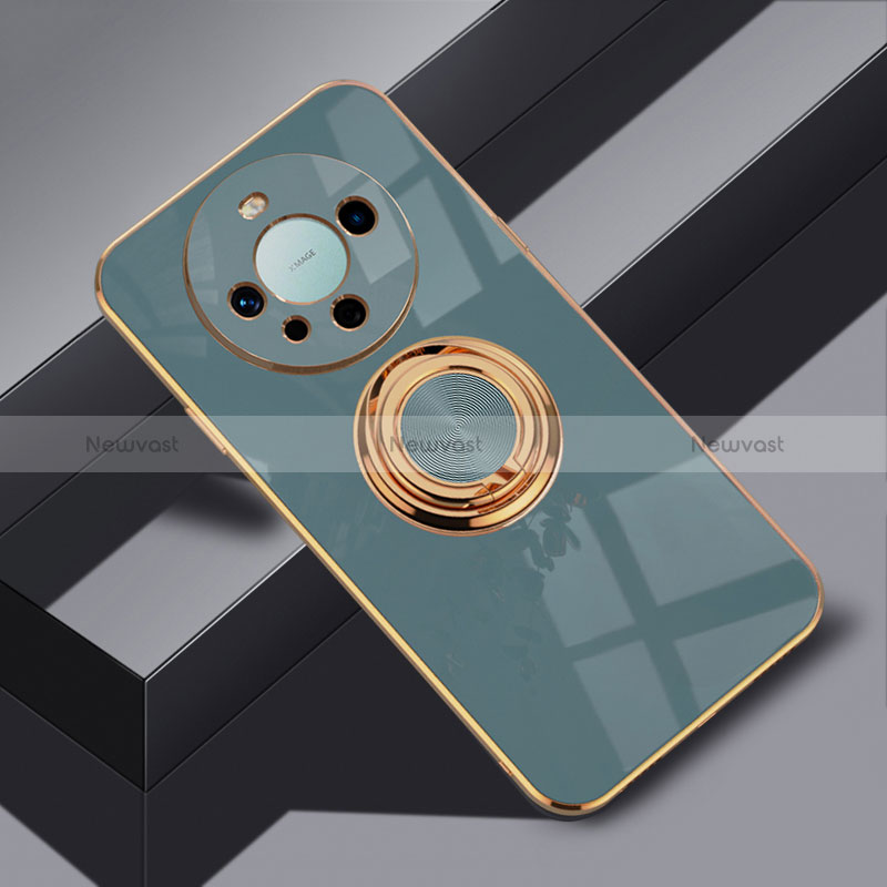 Ultra-thin Silicone Gel Soft Case Cover with Magnetic Finger Ring Stand AN1 for Huawei Mate 60