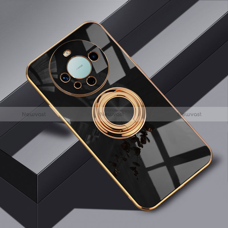 Ultra-thin Silicone Gel Soft Case Cover with Magnetic Finger Ring Stand AN1 for Huawei Mate 60 Pro