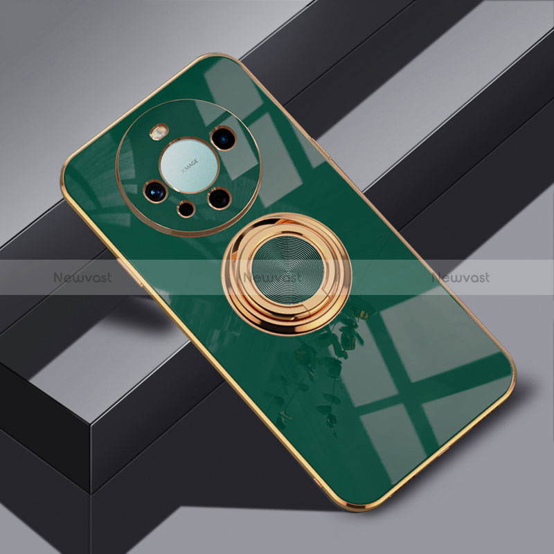 Ultra-thin Silicone Gel Soft Case Cover with Magnetic Finger Ring Stand AN1 for Huawei Mate 60 Pro