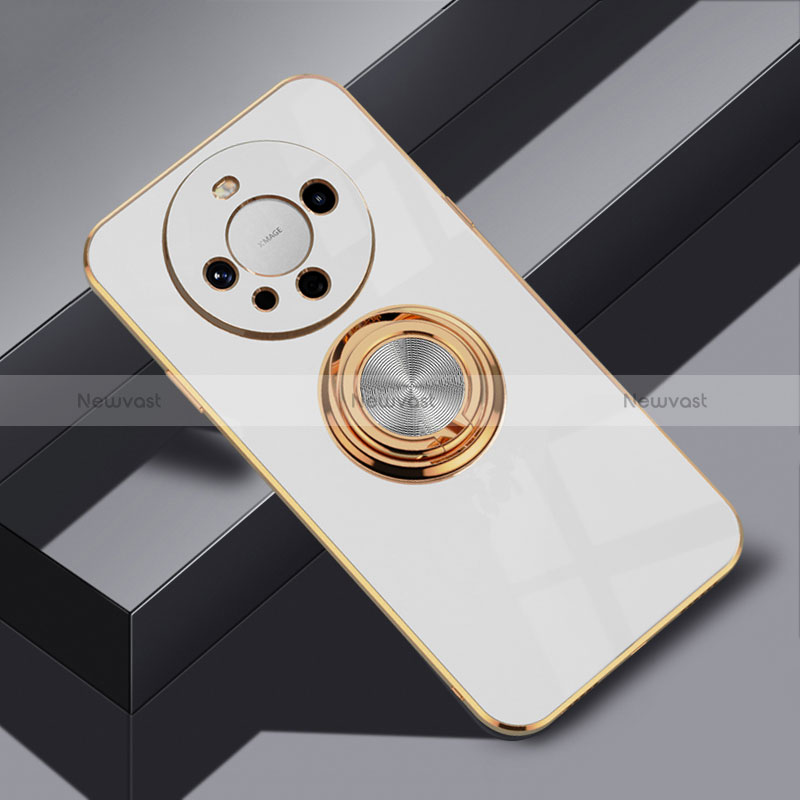 Ultra-thin Silicone Gel Soft Case Cover with Magnetic Finger Ring Stand AN1 for Huawei Mate 60 Pro