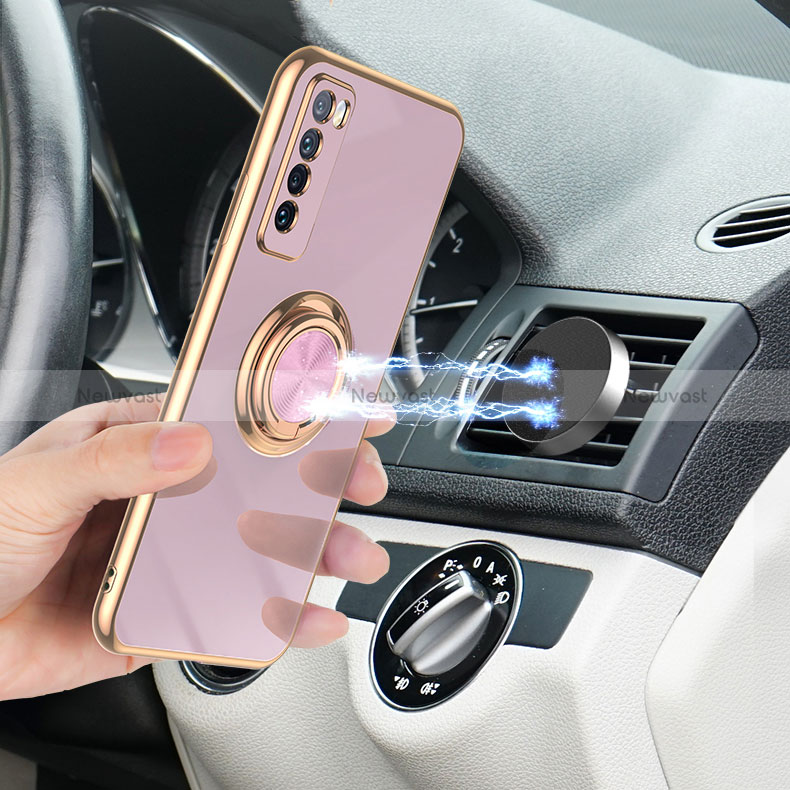 Ultra-thin Silicone Gel Soft Case Cover with Magnetic Finger Ring Stand AN1 for Huawei Nova 7 5G