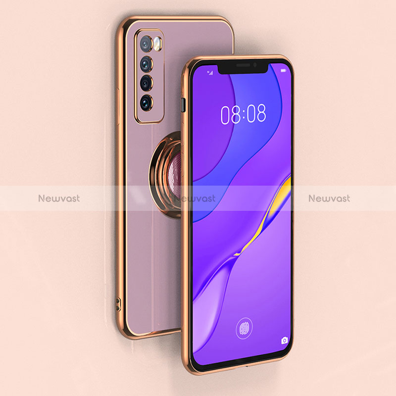 Ultra-thin Silicone Gel Soft Case Cover with Magnetic Finger Ring Stand AN1 for Huawei Nova 7 5G