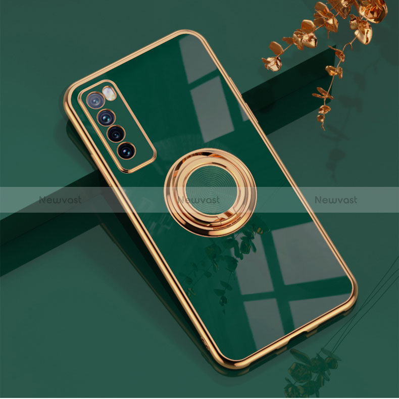 Ultra-thin Silicone Gel Soft Case Cover with Magnetic Finger Ring Stand AN1 for Huawei Nova 7 5G