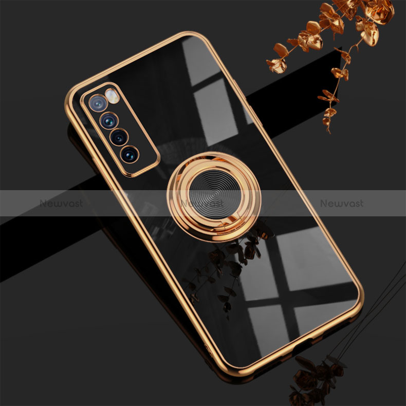 Ultra-thin Silicone Gel Soft Case Cover with Magnetic Finger Ring Stand AN1 for Huawei Nova 7 5G