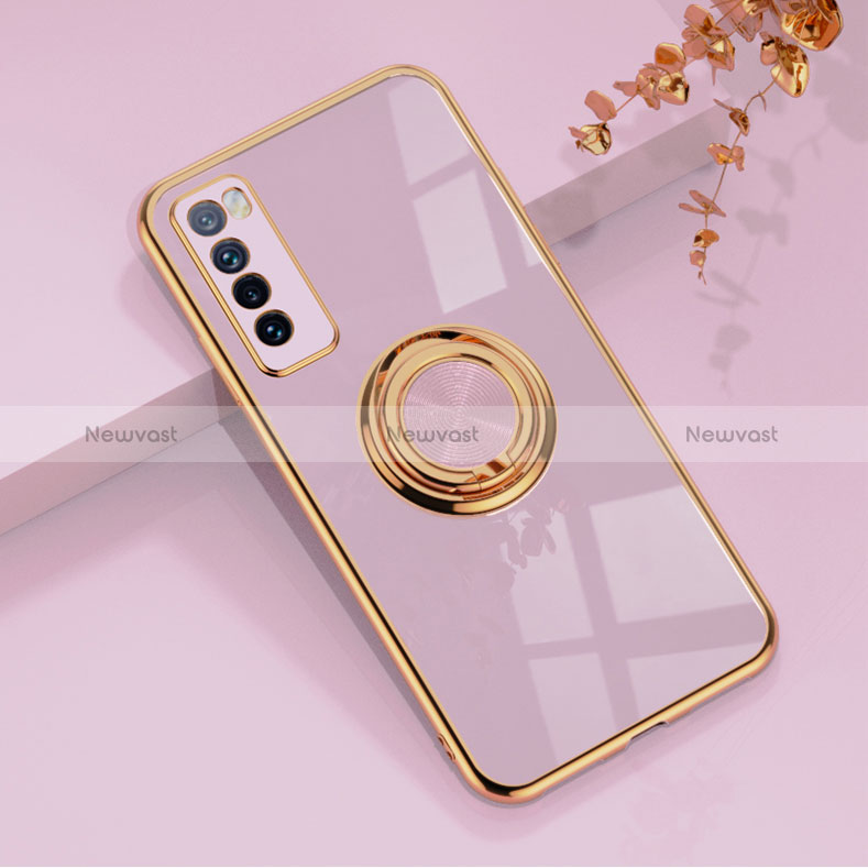 Ultra-thin Silicone Gel Soft Case Cover with Magnetic Finger Ring Stand AN1 for Huawei Nova 7 5G