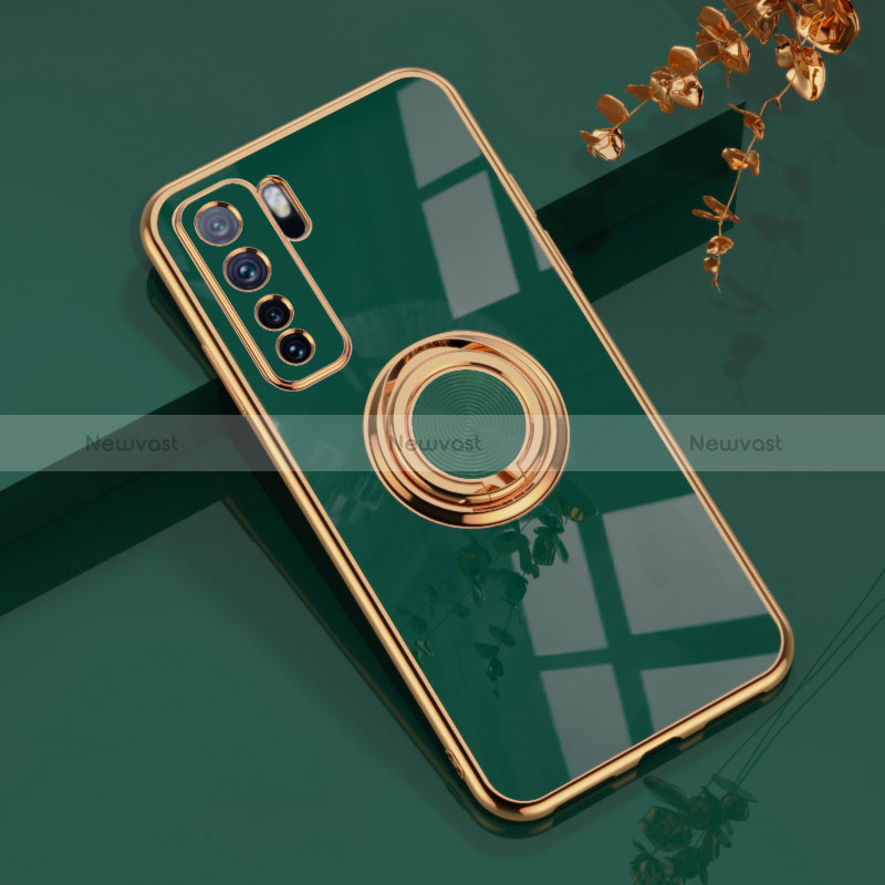 Ultra-thin Silicone Gel Soft Case Cover with Magnetic Finger Ring Stand AN1 for Huawei Nova 7 SE 5G