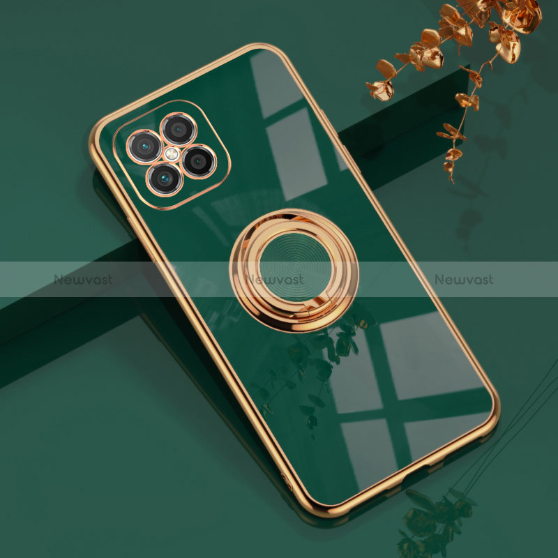 Ultra-thin Silicone Gel Soft Case Cover with Magnetic Finger Ring Stand AN1 for Huawei Nova 8 SE 4G