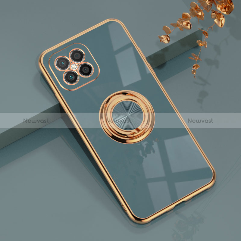 Ultra-thin Silicone Gel Soft Case Cover with Magnetic Finger Ring Stand AN1 for Huawei Nova 8 SE 4G