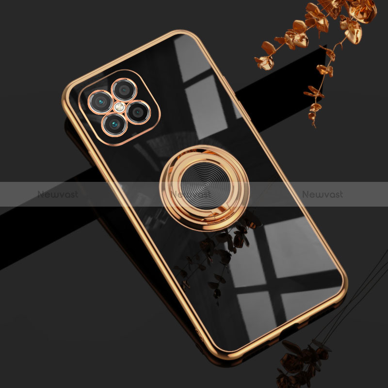 Ultra-thin Silicone Gel Soft Case Cover with Magnetic Finger Ring Stand AN1 for Huawei Nova 8 SE 4G