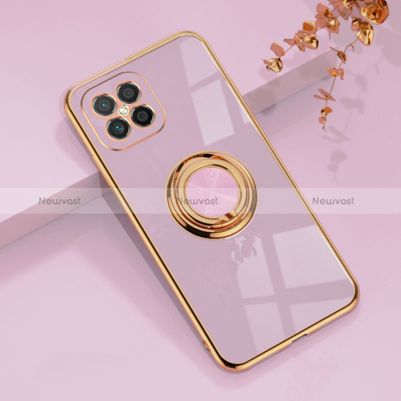 Ultra-thin Silicone Gel Soft Case Cover with Magnetic Finger Ring Stand AN1 for Huawei Nova 8 SE 4G