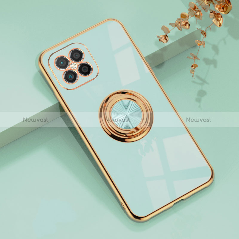 Ultra-thin Silicone Gel Soft Case Cover with Magnetic Finger Ring Stand AN1 for Huawei Nova 8 SE 4G Matcha Green