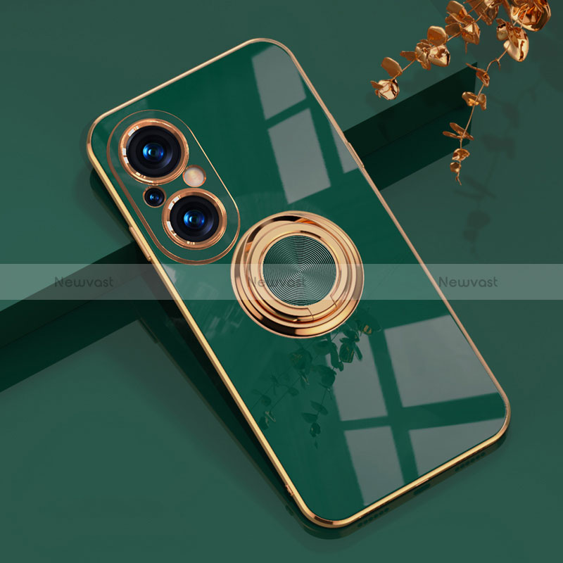 Ultra-thin Silicone Gel Soft Case Cover with Magnetic Finger Ring Stand AN1 for Huawei Nova 9 SE Green