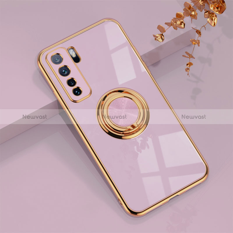 Ultra-thin Silicone Gel Soft Case Cover with Magnetic Finger Ring Stand AN1 for Huawei P40 Lite 5G