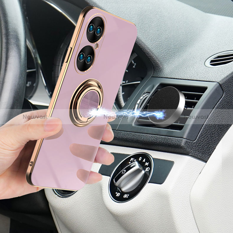 Ultra-thin Silicone Gel Soft Case Cover with Magnetic Finger Ring Stand AN1 for Huawei P50e