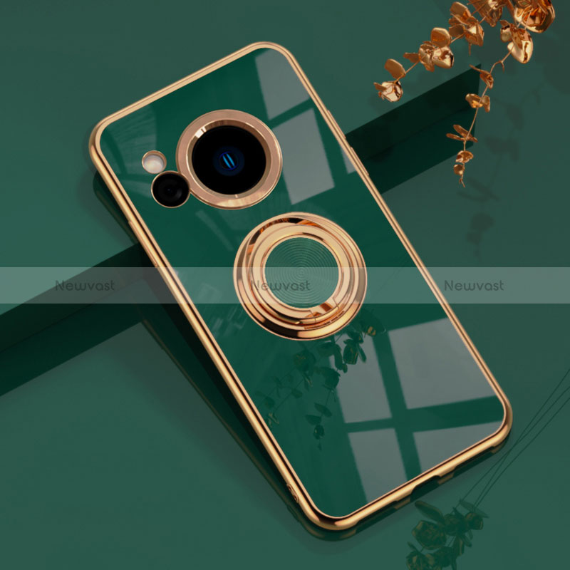 Ultra-thin Silicone Gel Soft Case Cover with Magnetic Finger Ring Stand AN1 for Sharp Aquos R8 Green