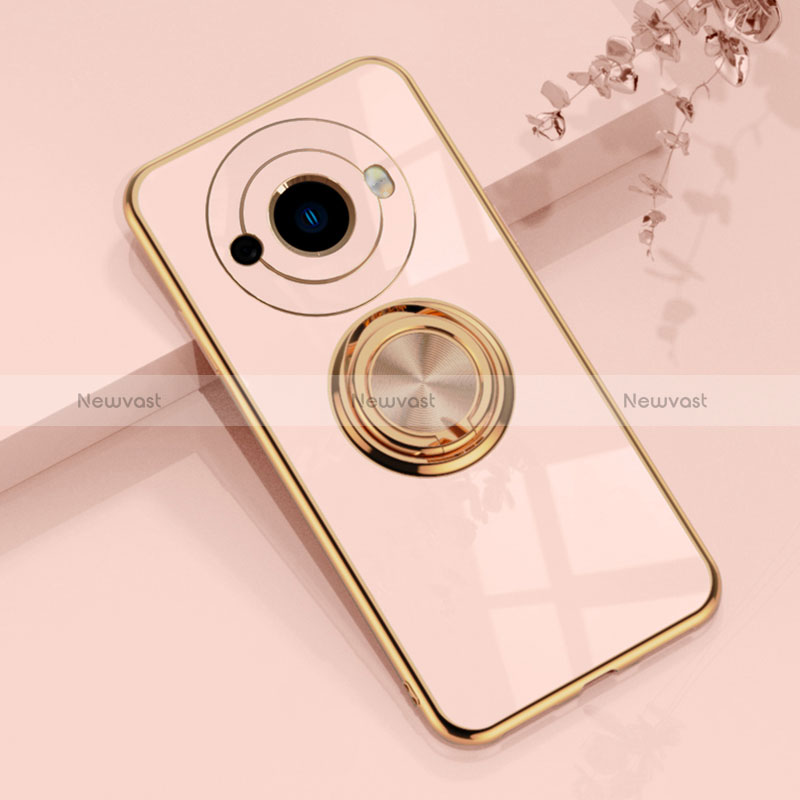 Ultra-thin Silicone Gel Soft Case Cover with Magnetic Finger Ring Stand AN1 for Sharp Aquos R8 Pro Rose Gold