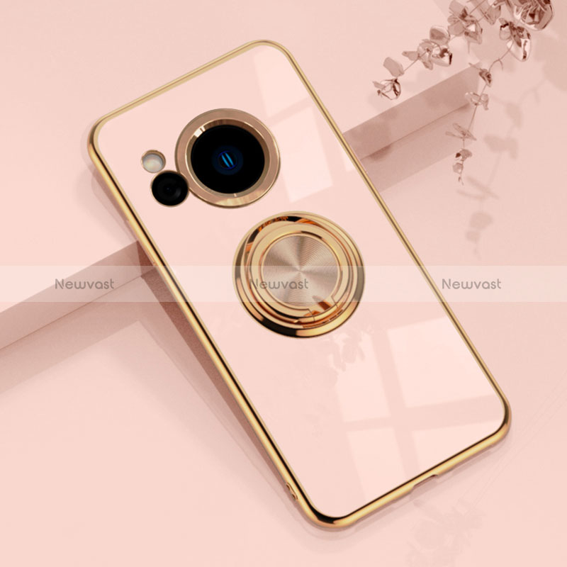 Ultra-thin Silicone Gel Soft Case Cover with Magnetic Finger Ring Stand AN1 for Sharp Aquos R8 Rose Gold