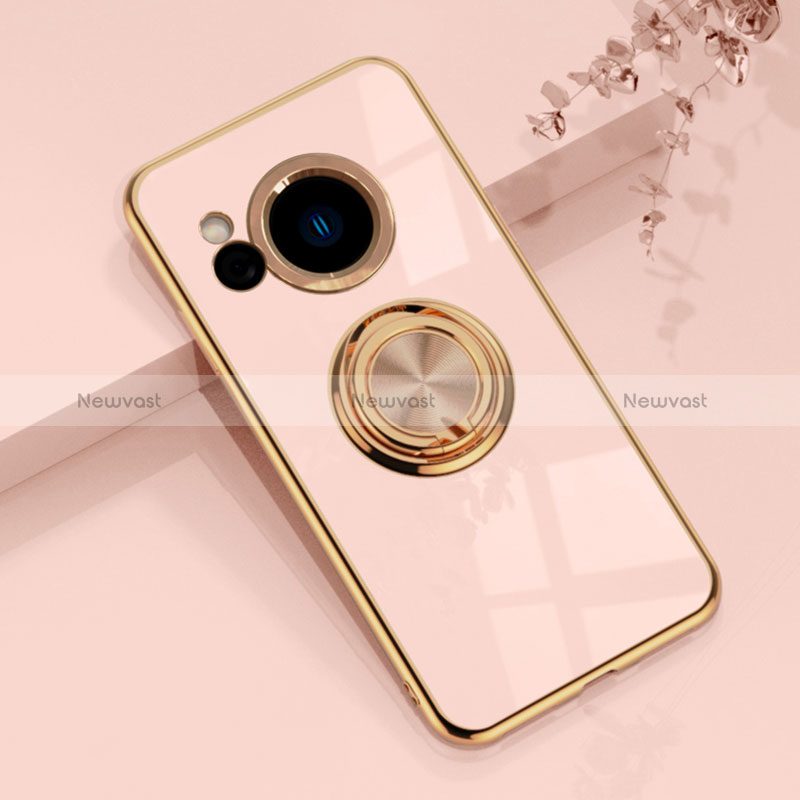 Ultra-thin Silicone Gel Soft Case Cover with Magnetic Finger Ring Stand AN1 for Sharp Aquos R8s Rose Gold