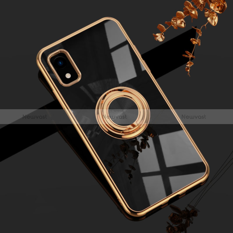 Ultra-thin Silicone Gel Soft Case Cover with Magnetic Finger Ring Stand AN1 for Sharp Aquos wish3 Black