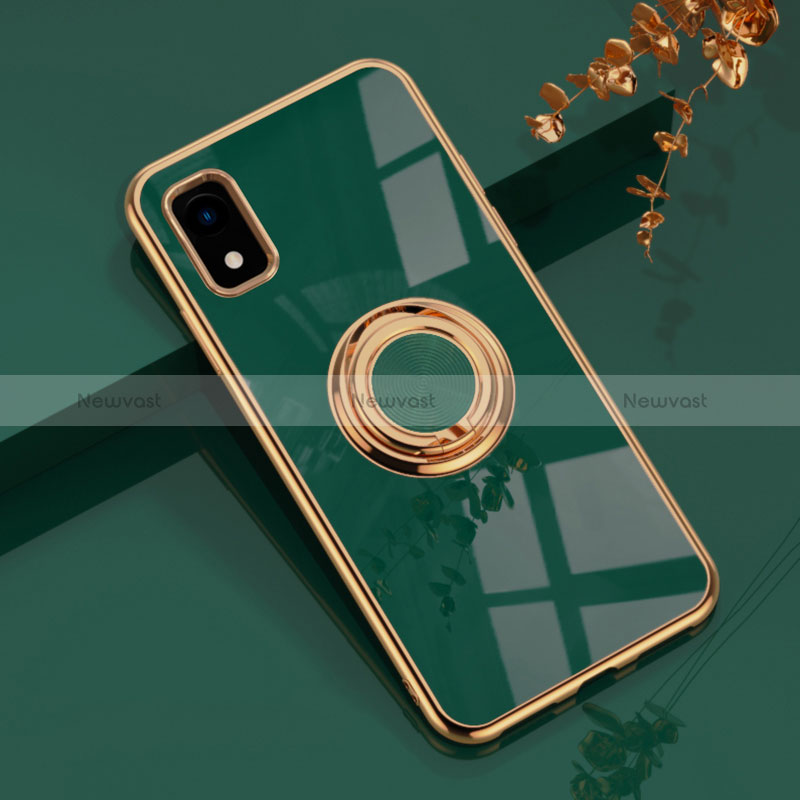 Ultra-thin Silicone Gel Soft Case Cover with Magnetic Finger Ring Stand AN1 for Sharp Aquos wish3 Green