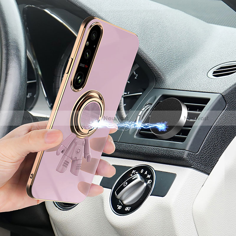 Ultra-thin Silicone Gel Soft Case Cover with Magnetic Finger Ring Stand AN1 for Sony Xperia 1 V