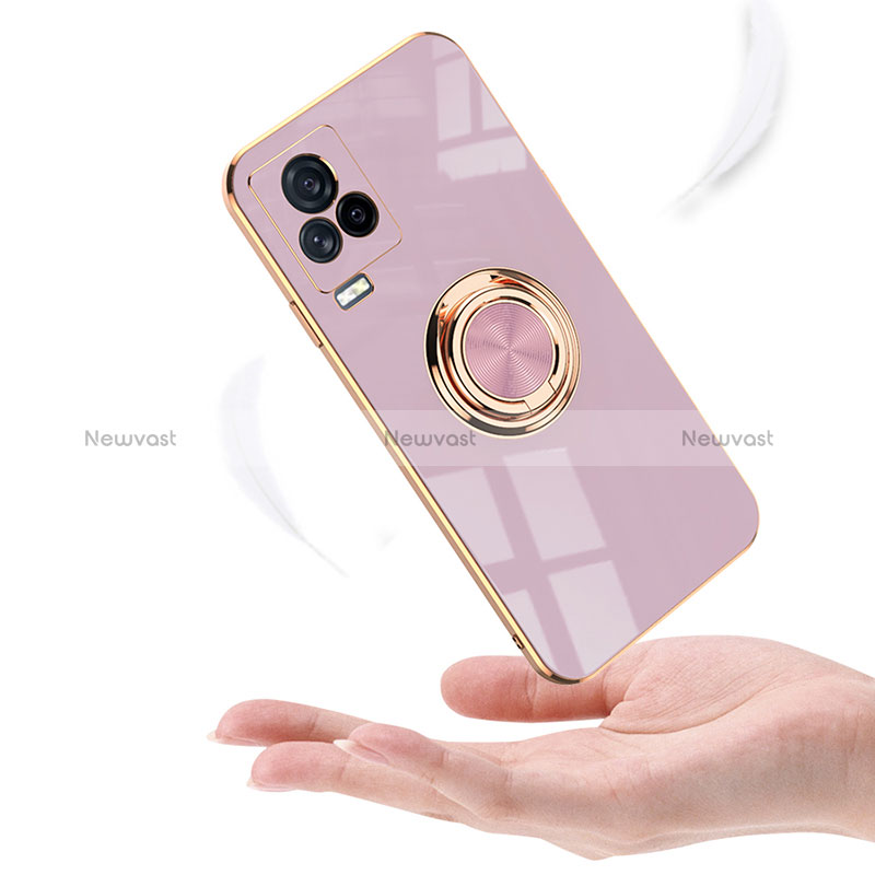 Ultra-thin Silicone Gel Soft Case Cover with Magnetic Finger Ring Stand AN1 for Vivo iQOO 7 5G