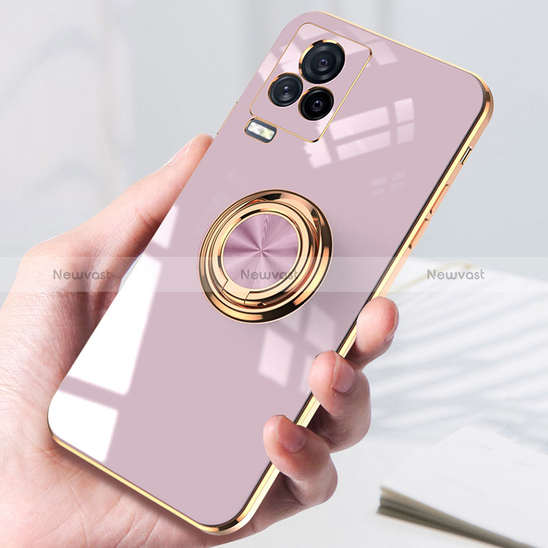 Ultra-thin Silicone Gel Soft Case Cover with Magnetic Finger Ring Stand AN1 for Vivo iQOO 7 5G