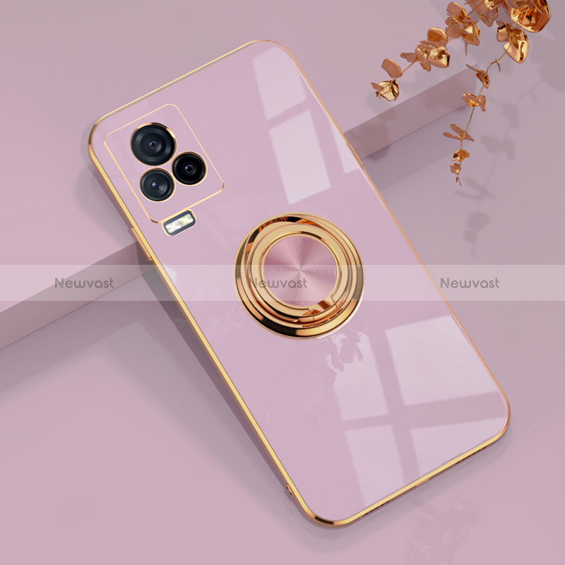 Ultra-thin Silicone Gel Soft Case Cover with Magnetic Finger Ring Stand AN1 for Vivo iQOO 7 5G