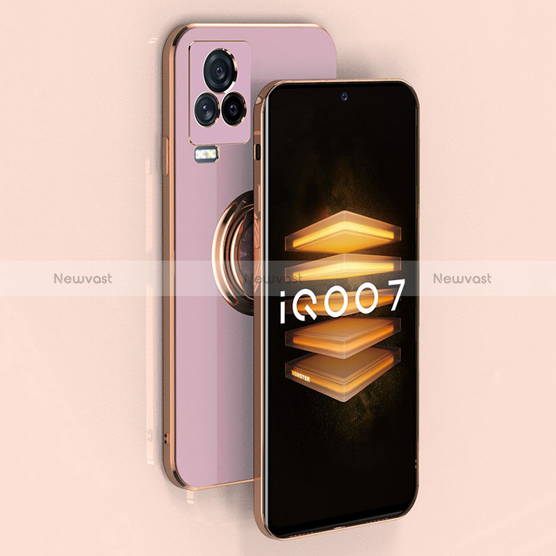 Ultra-thin Silicone Gel Soft Case Cover with Magnetic Finger Ring Stand AN1 for Vivo iQOO 7 5G